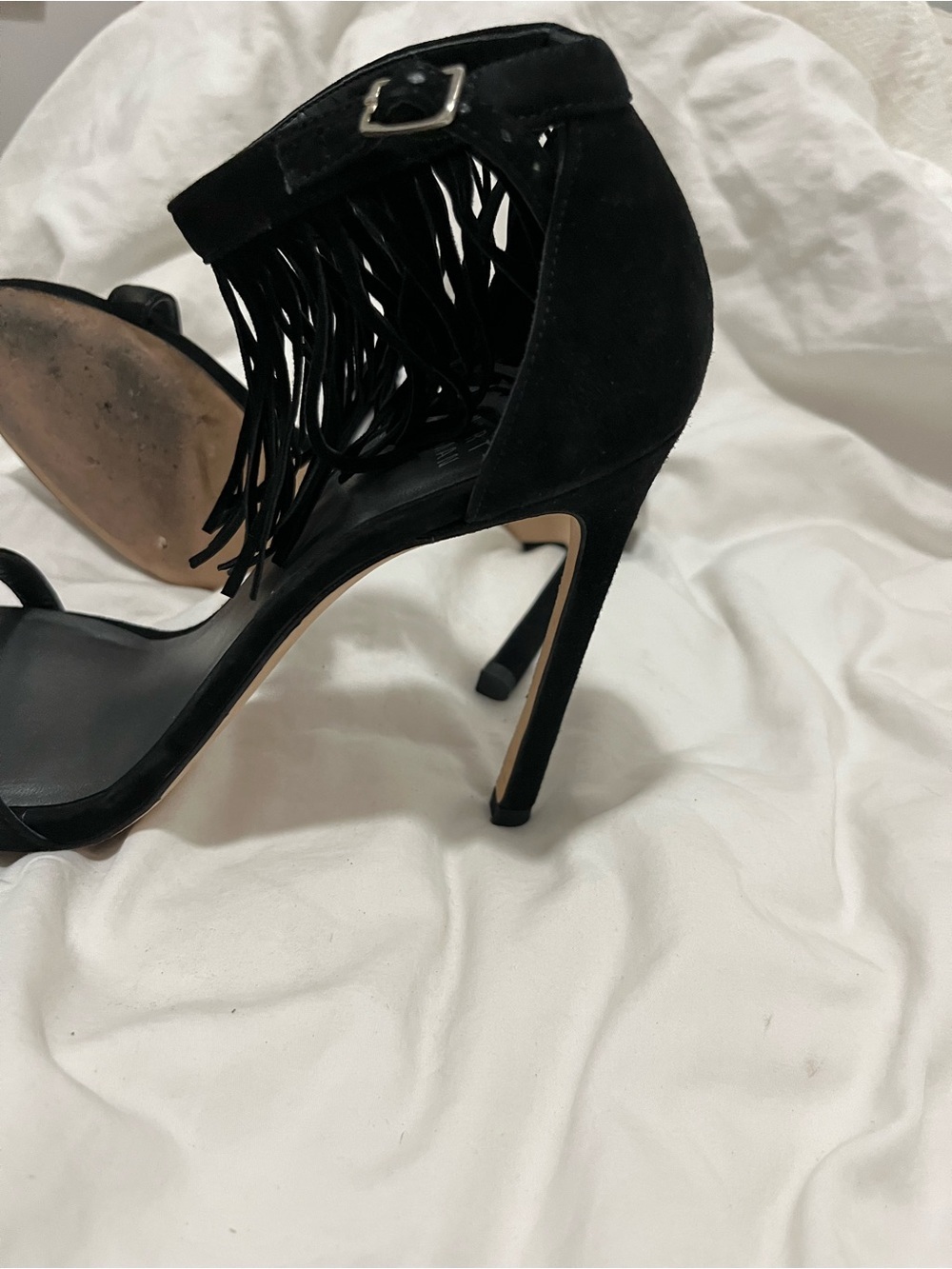 Stuart Weitzman Fringelica Suede 4.5" Heel Slingback Stilettos Size 9 - Picture 7 of 7